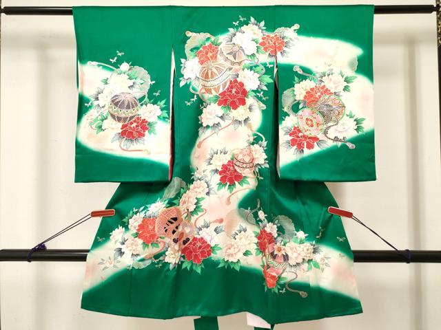 平和屋着物[]お宮参り　女の子　祝着　産着　初着　のしめ　鼓鞠花文　暈し染め　金銀彩　逸品　DABC5335ma