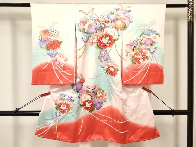 平和屋着物[]お宮参り　女の子　祝着　産着　初着　のしめ　御所車花丸文　暈し染め　金彩　逸品　DABC5344ma