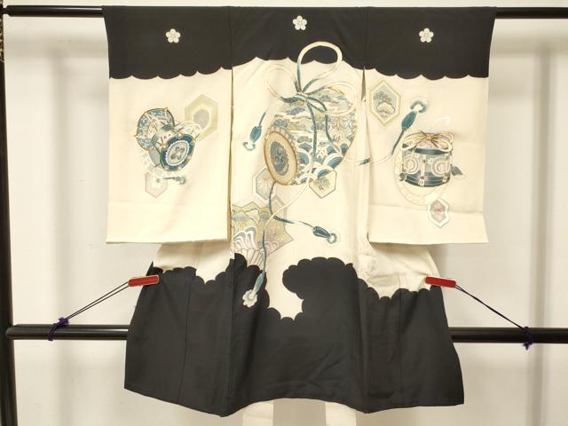 平和屋着物[]お宮参り　男の子　祝着　産着　初着　のしめ　駒刺繍　鼓扇面立波松文　金彩　逸品　DABC5380ma 10,010円