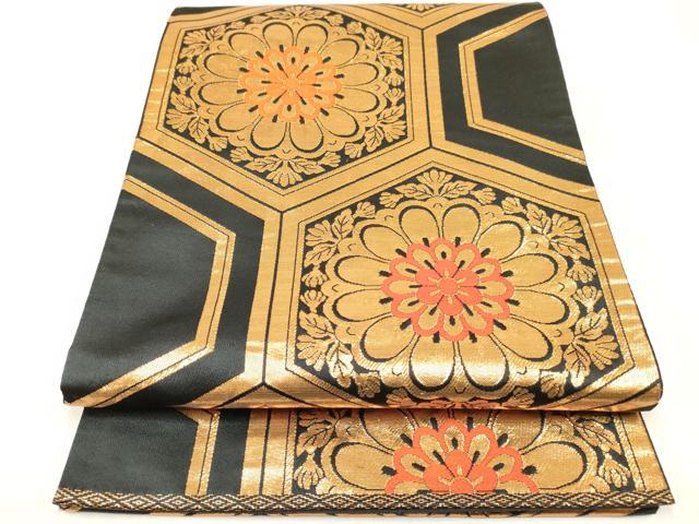 平和屋着物[]女の子　子供　全通柄袋帯　亀甲花文　黒地　金糸　逸品　DABC5409ma 8,541円