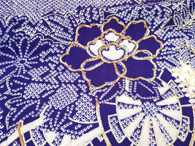 平和屋着物[]七五三　女の子　７歳　祝着　四つ身　駒刺繍　花車文　金彩　DABC5450ma_4