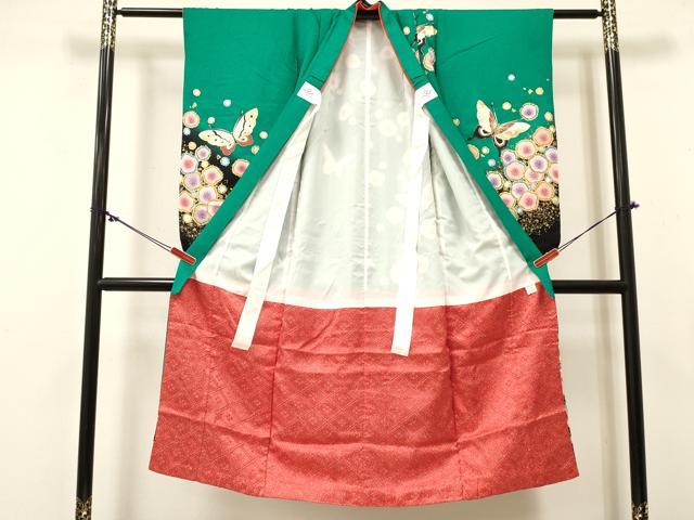 平和屋着物[]七五三　女の子　７歳　祝着　四つ身　絞り　辻が花　舞蝶文　暈し染め　金銀彩　逸品　DABC5452ma_1