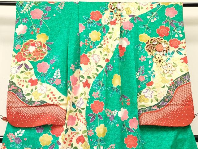 平和屋着物[]七五三　女の子　７歳　祝着　四つ身　草花文　金銀彩　逸品　DABC5475ma_2