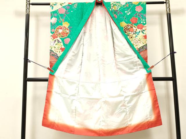 平和屋着物[]七五三　女の子　７歳　祝着　四つ身　草花文　金銀彩　逸品　DABC5475ma_1