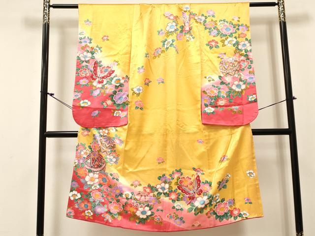平和屋着物[]七五三　女の子　７歳　祝着　四つ身　鞠花蝶文　金銀彩　DABC5480ma