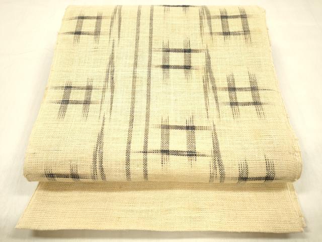 平和屋着物＊夏物　八寸名古屋帯　藍　絣文様　麻　逸品　DABC8003cm