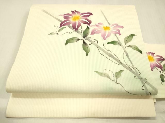 平和屋着物＊夏物　九寸名古屋帯　手描き　蔦の葉花文　正絹　逸品　DABC8122cm