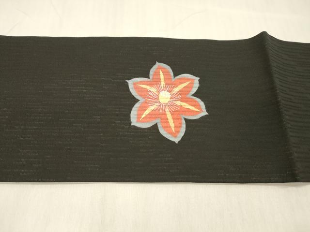 平和屋着物＊夏物　九寸名古屋帯　花間道　黒地　金彩　正絹　逸品　DABC8123cm_4