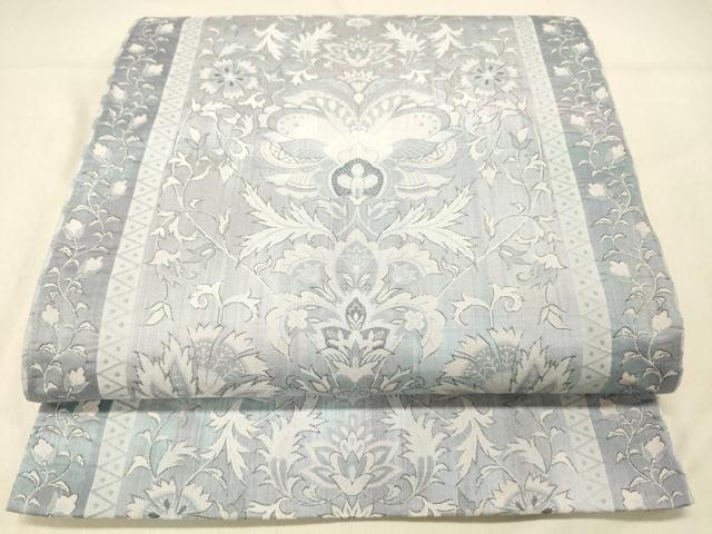 平和屋着物●六通柄袋帯　更紗花文　正絹　逸品　DABC8163cm