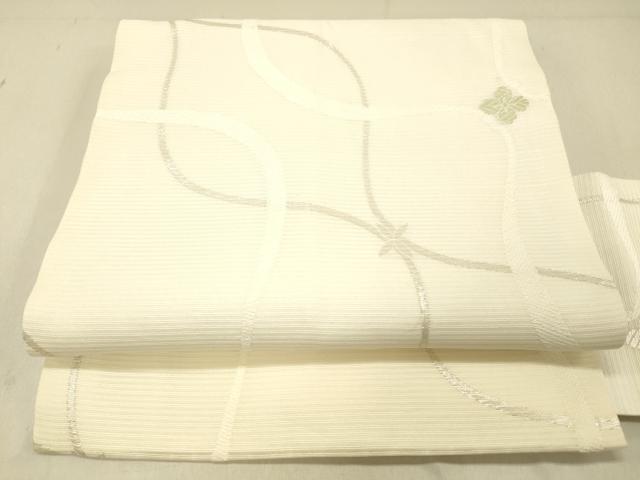 平和屋着物＊夏物　九寸名古屋帯　唐織　舞花文　銀糸　正絹　逸品　DABC8189cm