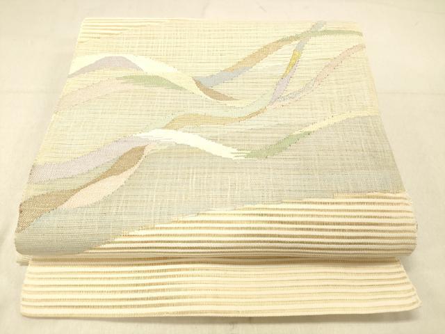 平和屋着物＊夏物　絽綴れ　八寸名古屋帯　流水文　金銀糸　正絹　逸品　DABC8195cm