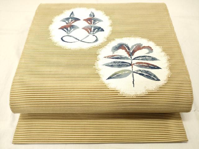 平和屋着物＊夏物　絽綴れ　八寸名古屋帯　草花文　正絹　逸品　DABC8222cm