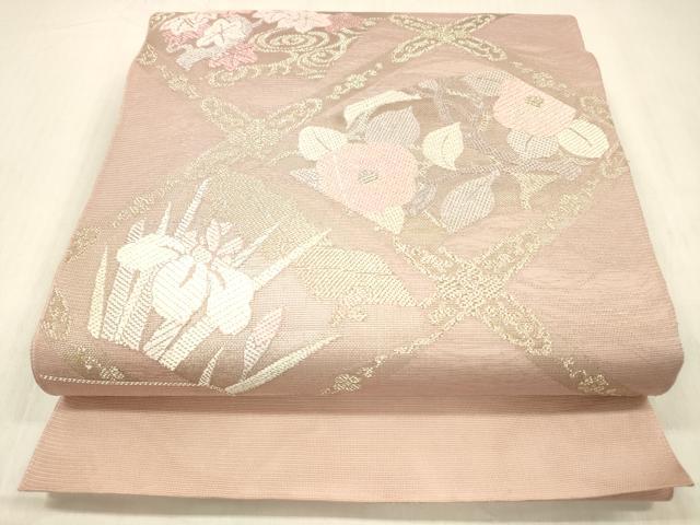 平和屋着物＊夏物　太鼓柄　本袋帯　唐織　流水草花文　金糸　正絹　逸品　DABC8282cm 平和屋着物＊夏物 太鼓柄 本袋帯 唐織 流水草花文 金糸 正絹 逸品