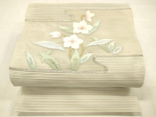 平和屋着物＊夏物 絽綴れ 八寸名古屋帯 草花文 金銀糸 逸品 DABC8419cm
