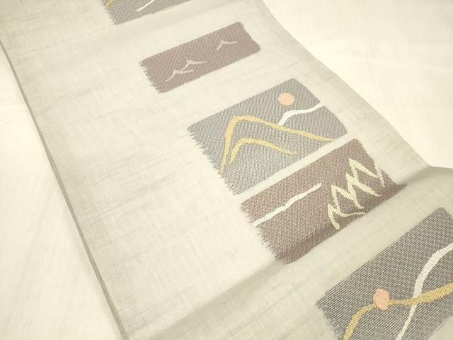 平和屋着物＊夏物 九寸開き名古屋帯 遠山文 銀糸 正絹 逸品 DABC8430cm