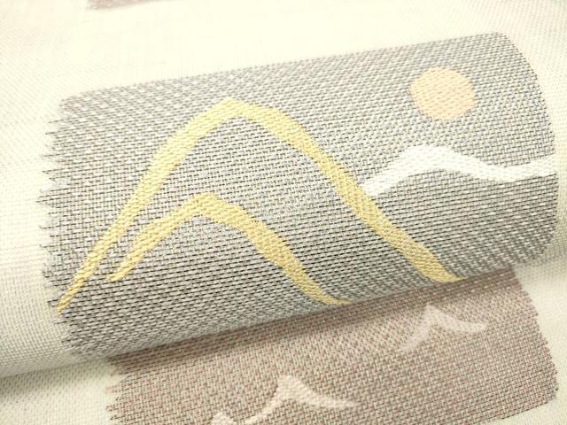平和屋着物＊夏物 九寸開き名古屋帯 遠山文 銀糸 正絹 逸品 DABC8430cm