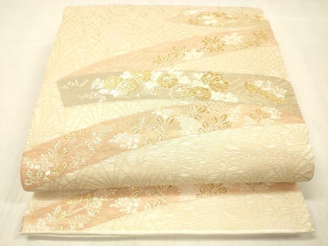 平和屋着物＊夏物　六通柄袋帯　唐織　草花文　金糸　正絹　逸品　DABC8446cm