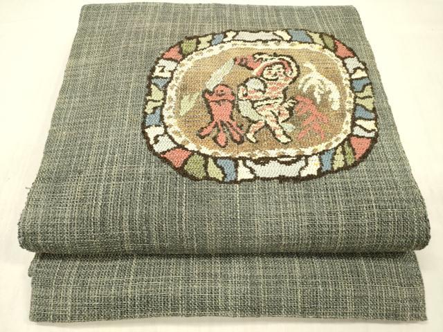 平和屋着物＊夏物　八寸名古屋帯　人物抽象文　正絹　逸品　DABC8454cm
