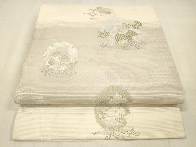 平和屋着物＊夏物　六通柄袋帯　唐織　雪輪宝尽くし花文　金銀糸　正絹　逸品　DABC8458cm