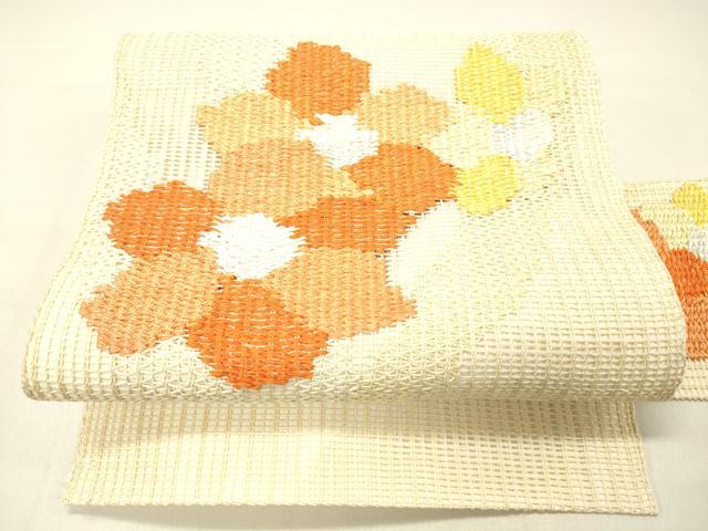 平和屋着物＊夏物　八寸名古屋帯　舞花文　正絹　逸品　DABC8536cm