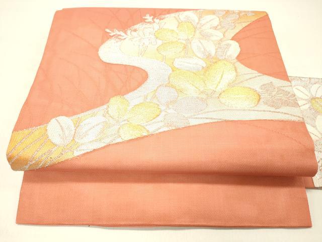 平和屋着物＊夏物　九寸名古屋帯　流水草葉文　金銀糸　正絹　逸品　DABC8540cm 平和屋着物＊夏物 九寸名古屋帯 流水草葉文 金銀糸 正絹 逸品