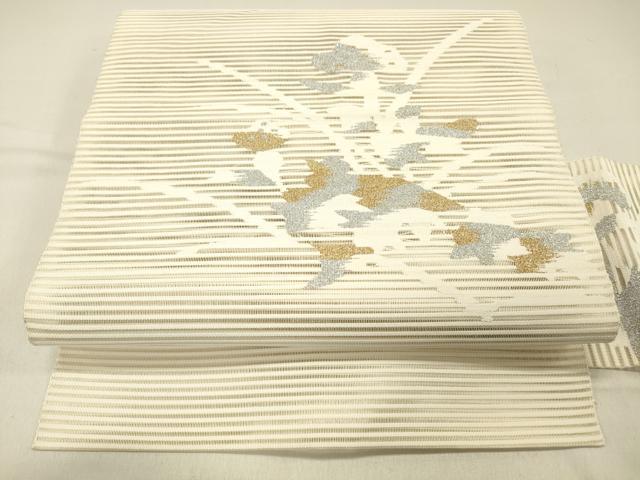平和屋着物＊夏物　絽綴れ　八寸名古屋帯　草花文　金銀糸　正絹　逸品　DABC8541cm
