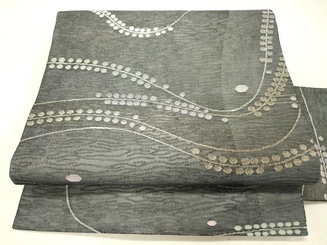 平和屋着物＊夏物　九寸名古屋帯　抽象丸文　銀糸　正絹　逸品　DABC8580cm