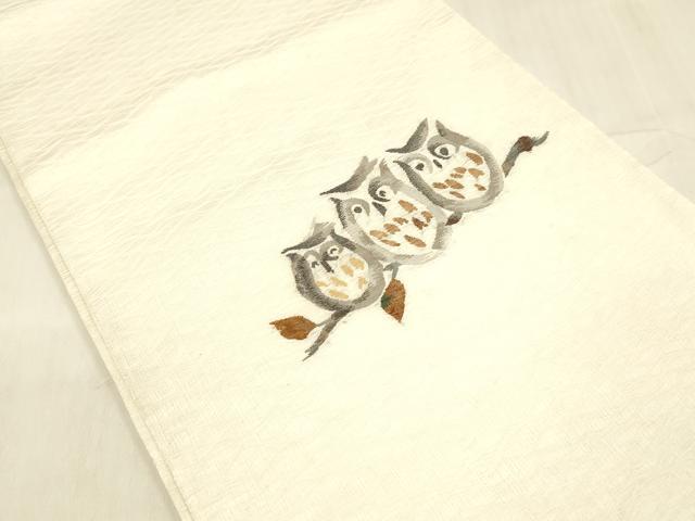 平和屋着物＊夏物　太鼓柄袋帯　柿渋すくい　梟　反端付き　正絹　逸品　DABC8632cm 平和屋着物＊夏物 太鼓柄袋帯 唐織 薄 金銀糸 正絹 逸品 未使用