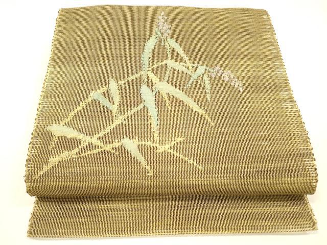 平和屋着物＊夏物　八寸名古屋帯　草葉文　正絹　逸品　DABC8680cm
