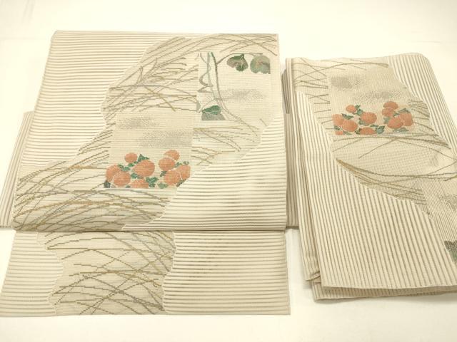 平和屋着物＊夏物　絽綴れ　つけ帯　草花文　金銀糸　正絹　逸品　DABC8822cm