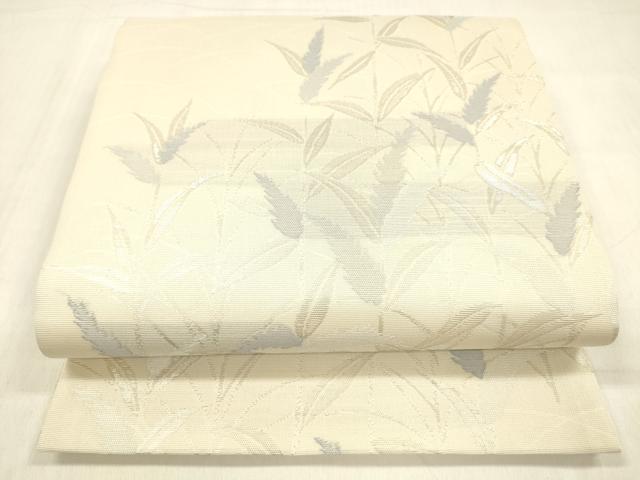 平和屋着物＊夏物　六通柄袋帯　草葉文　銀糸　正絹　逸品　DABC8919cm