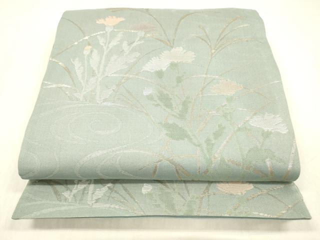 平和屋着物＊夏物　六通柄袋帯　流水草花文　金糸　正絹　逸品　DABC8922cm