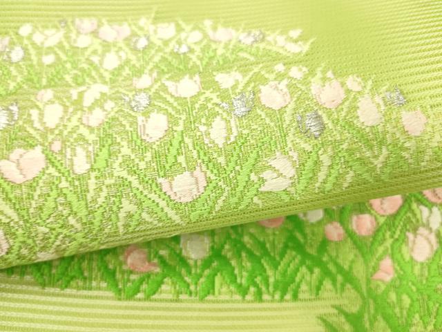 平和屋着物＊夏物　九寸名古屋帯　唐織　チューリップ　銀糸　正絹　逸品　DABC8924cm_2