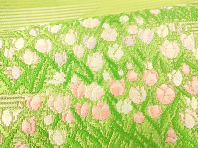 平和屋着物＊夏物　九寸名古屋帯　唐織　チューリップ　銀糸　正絹　逸品　DABC8924cm_3