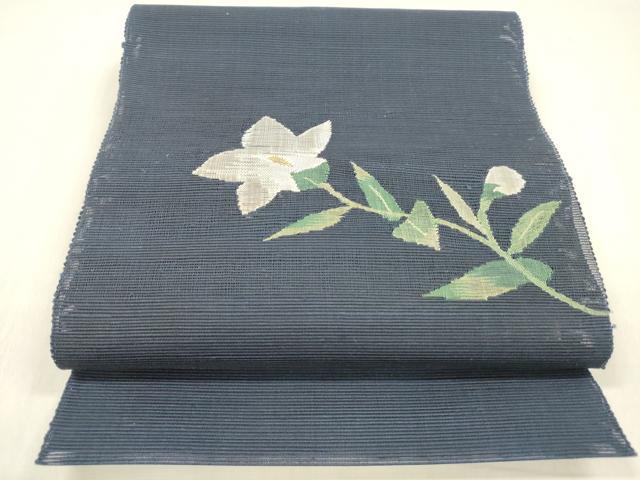 平和屋着物＊夏物　八寸名古屋帯　草花文　金糸　正絹　逸品　DABC8937cm