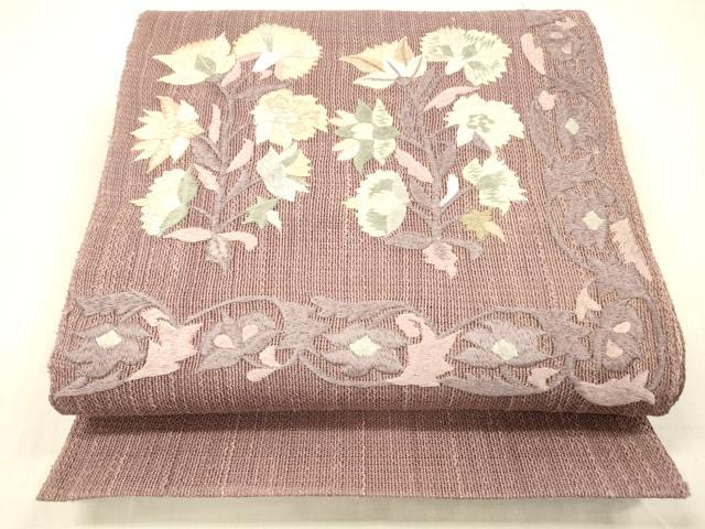 平和屋着物＊夏物　八寸名古屋帯　総刺繍　更紗花文　正絹　逸品　DABC8955cm