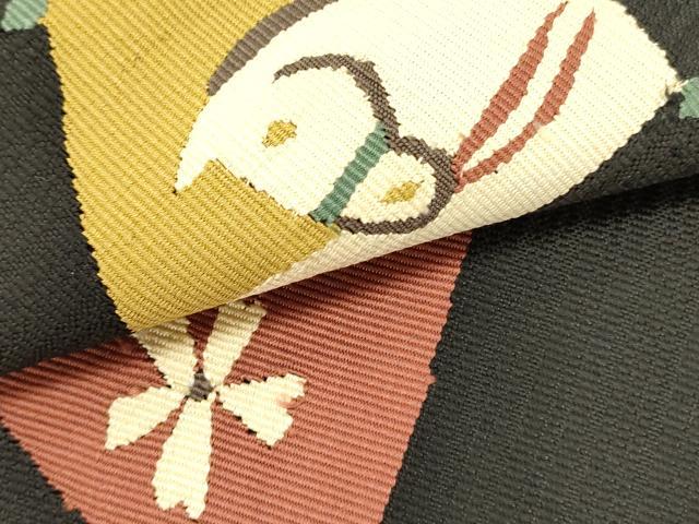 平和屋着物●八寸名古屋帯　すくい織　馬　舞桜　黒地　正絹　逸品　DABD0011op 平和屋着物○八寸名古屋帯 すくい織 馬 舞桜 黒地 正絹 逸品
