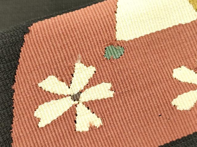 平和屋着物●八寸名古屋帯　すくい織　馬　舞桜　黒地　正絹　逸品　DABD0011op 平和屋着物○八寸名古屋帯 すくい織 馬 舞桜 黒地 正絹 逸品