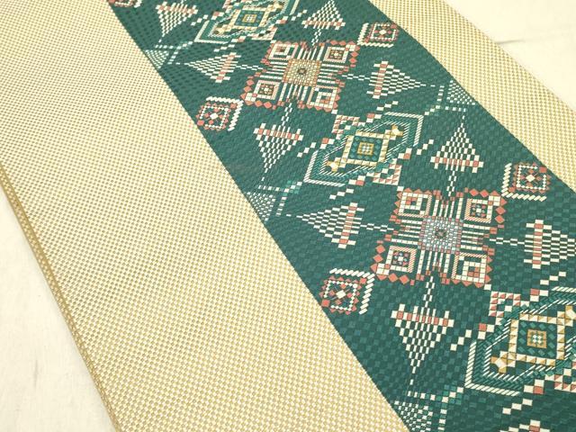 平和屋着物●本場筑前博多織　両面　六通柄袋帯　幾何学文様　正絹　逸品　DABD0020op