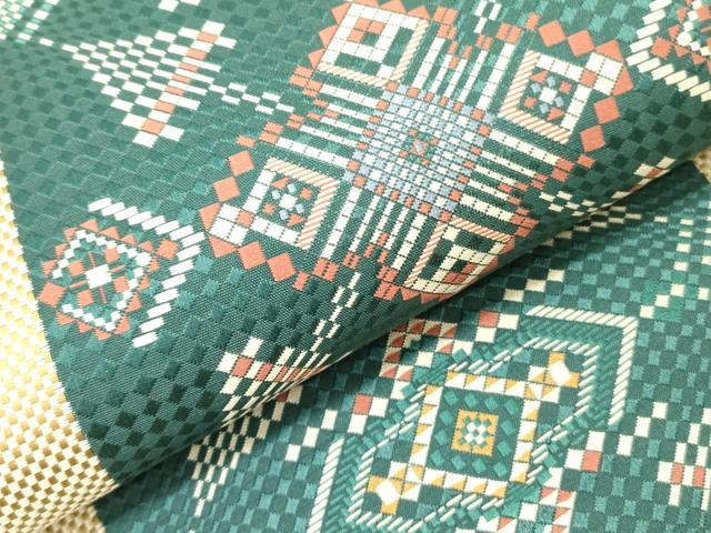 平和屋着物●本場筑前博多織　両面　六通柄袋帯　幾何学文様　正絹　逸品　DABD0020op