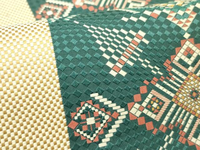 平和屋着物●本場筑前博多織　両面　六通柄袋帯　幾何学文様　正絹　逸品　DABD0020op