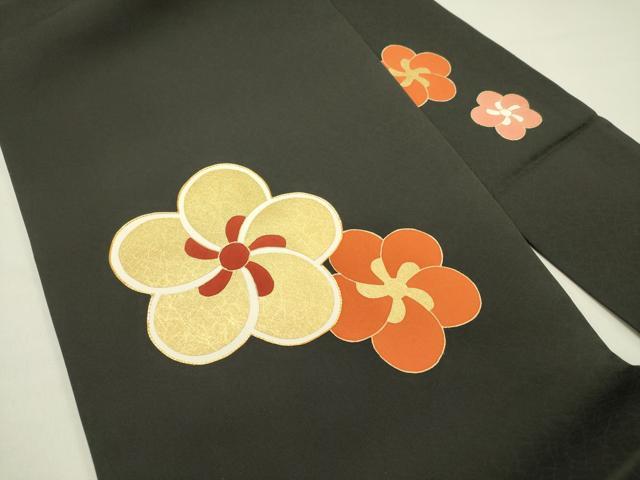 平和屋着物○塩瀬 九寸名古屋帯 駒刺繍 捻梅 黒地 金彩 正絹 逸品 未