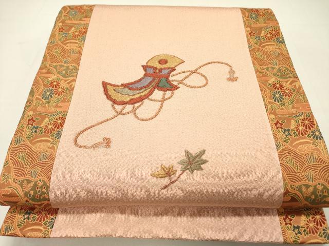 平和屋着物●太鼓柄袋帯　すくい織　花唐草文　金糸　正絹　逸品　CABD5746hy 平和屋着物◎六通柄袋帯 唐織 花唐草文 金糸 正絹 逸品 BAAX4761qwの