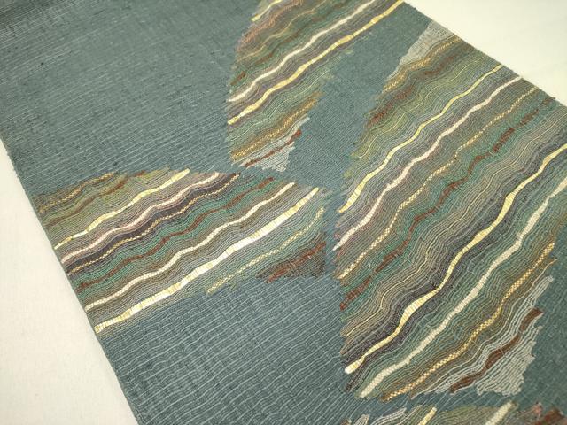 平和屋着物▽太鼓柄袋帯　スリーシーズン　春夏秋　櫛織　風景文　金糸　正絹　逸品　DABD0167op_1