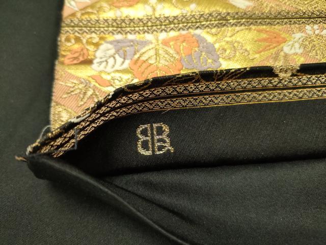 平和屋着物●西陣　服部織物謹製　六通柄袋帯　唐織　花菱文　黒地　金糸　正絹　逸品　DABD0200op