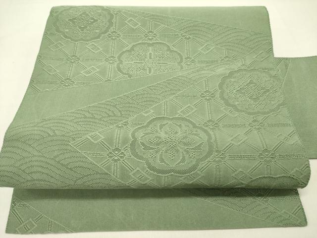 平和屋着物●爪掻き本綴れ 八寸名古屋帯 花菱文 柳染色 正絹 逸品 DABD0208op