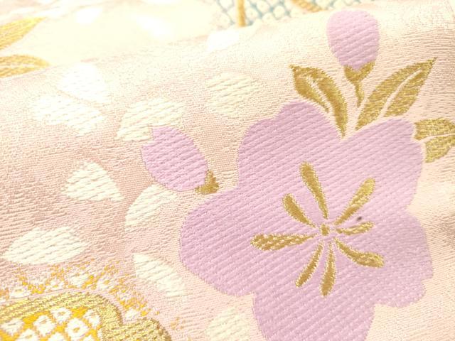平和屋着物●両面　六通柄袋帯　唐織　舞桜　金糸　正絹　逸品　DABD0223op 平和屋着物○両面 六通柄袋帯 唐織 舞桜 金糸 正絹 逸品 DABD0223opの