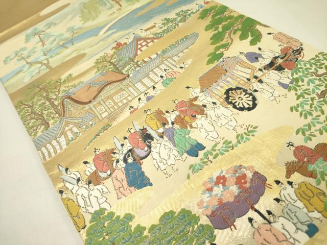 平和屋着物●西陣　川島織物　太鼓柄　本袋帯　大名行列　金糸　正絹　逸品　DABD0243op 平和屋着物○西陣 川島織物 太鼓柄 本袋帯 大名行列 金糸 正絹 逸品