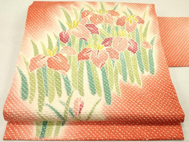 平和屋着物●名門　藤娘きぬたや・総絞り　九寸名古屋帯　杜若　カキツバタ　正絹　逸品　DABD0275op