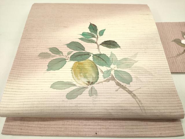 平和屋着物●九寸名古屋帯　手描き　紬地　成り物　金彩　正絹　逸品　DABD0277op